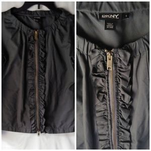 New DKNY Ruffle Front Jacket Slate Gray Zip Front